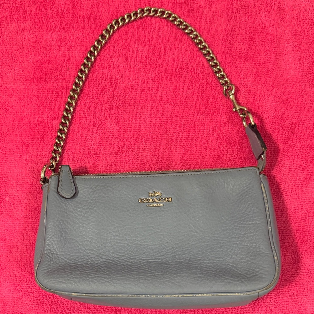 Coach Light Blue Pebble Leather with Silver tone Chain Strap